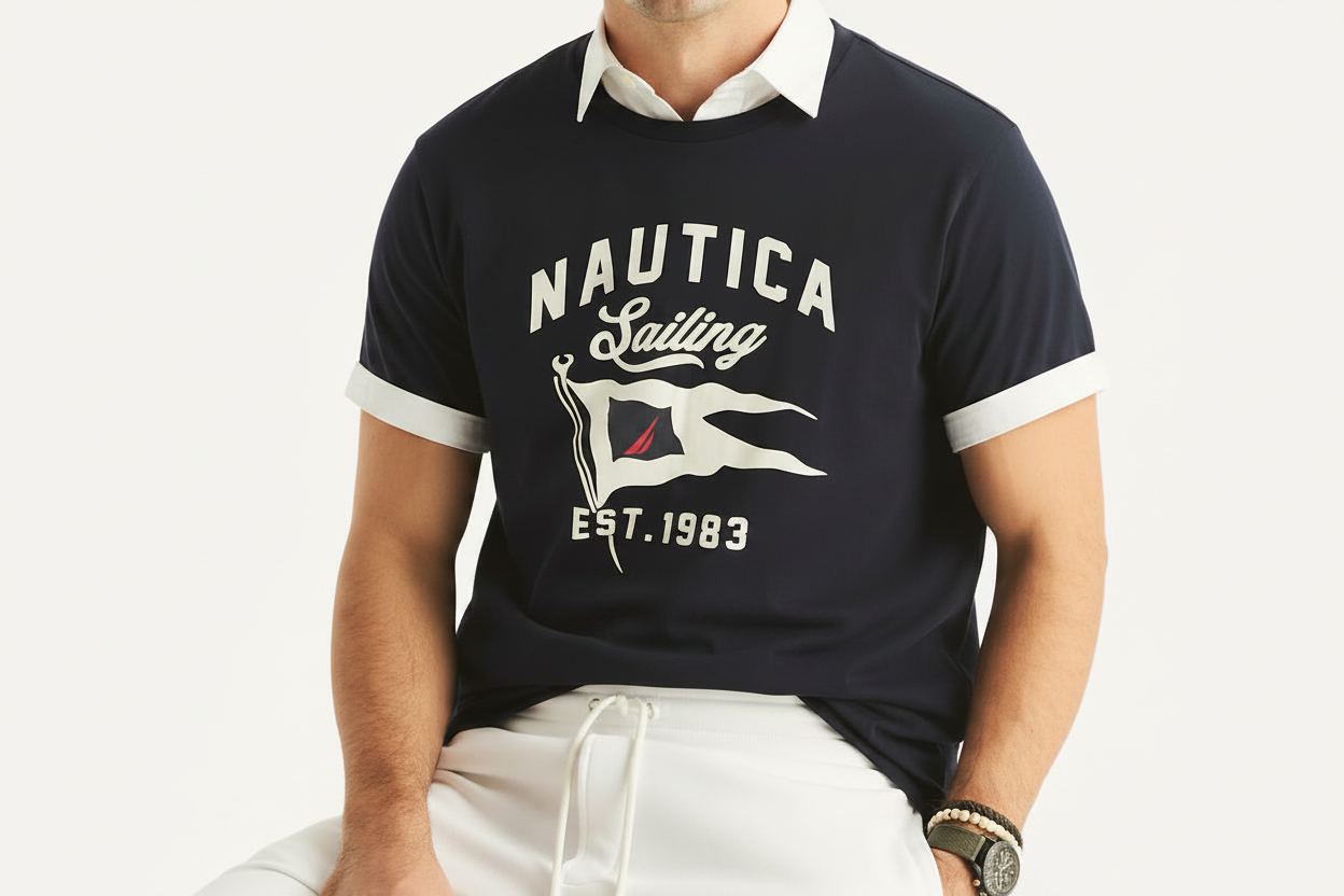 Men's Sailing Graphic T-Shirt Tee T-Shirt 100% cotton Navy