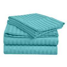 Luxury 6 piece Sheet Set Damask Stripe  Soft 1800  Aqua KING