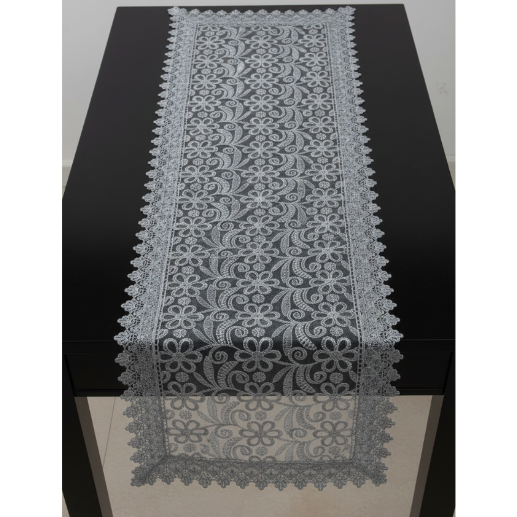 Embroidered floral design Table Runner Doilies  SILVER