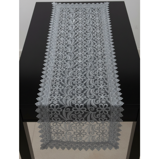 Embroidered floral design Table Runner Doilies  SILVER