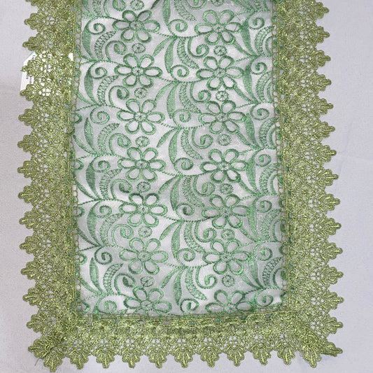 Embroidered floral design Table Runner 14 X 20 Green