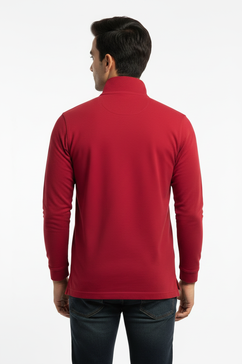 Men's 100% Cotton Long Sleeve Polo  Shirt Red