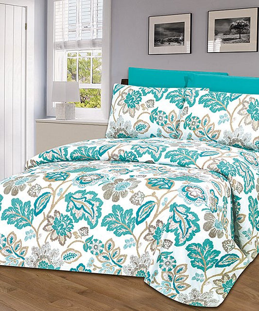 GT CHECK Luxury 6 piece Print Sheet Set Soft 1800 Teal Leaf FULL