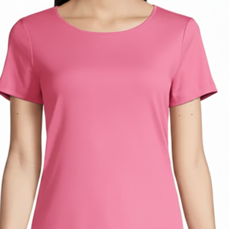 Women's Crew Neck 100% Short Sleeve T-Shirt Tee Shirt PINK