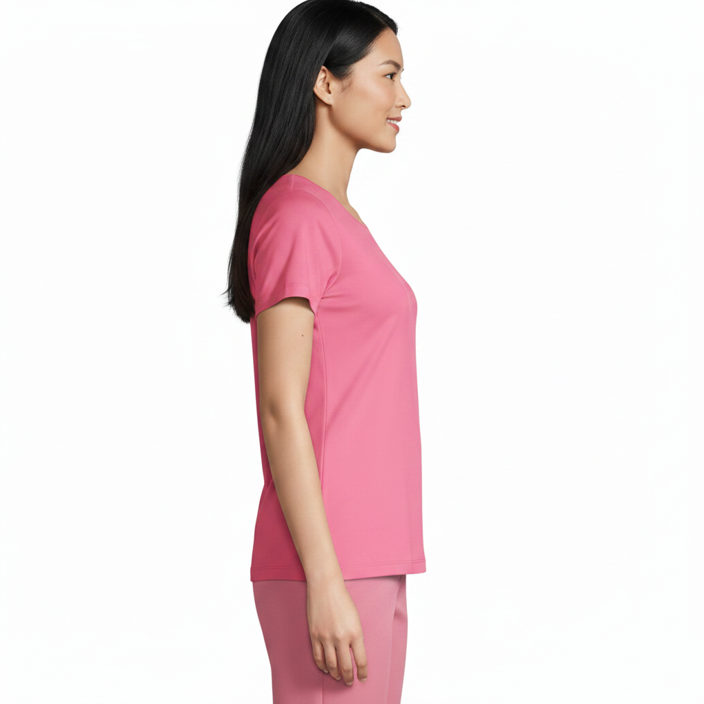 Women's Crew Neck 100% Short Sleeve T-Shirt Tee Shirt PINK