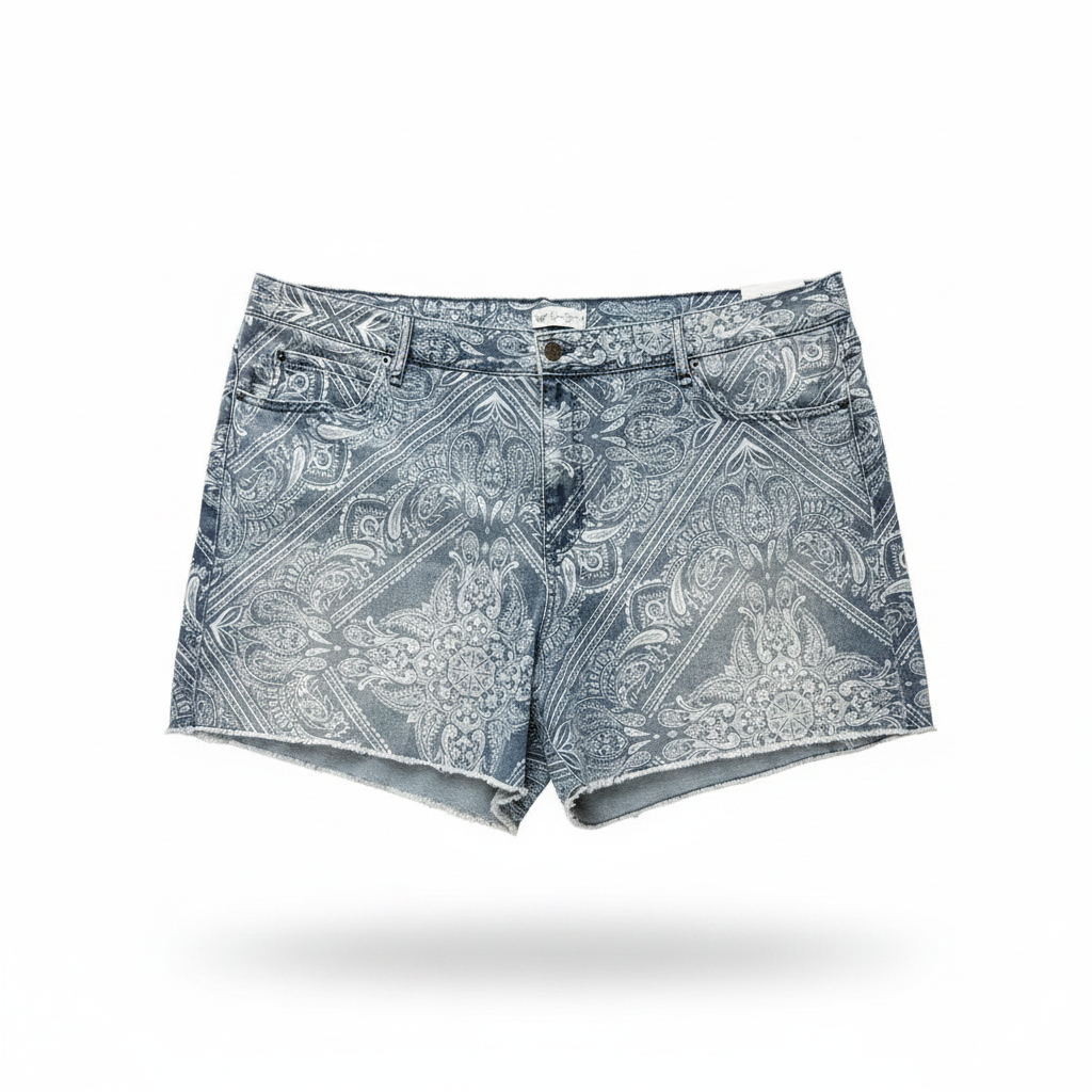 Women's PLUS Jessica Simpson High Rise Paisley Bandana Print Shorts