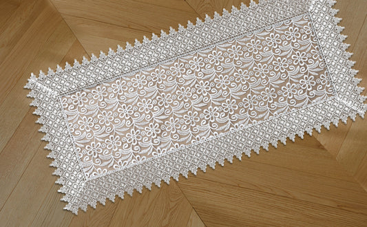 Embroidered floral design Table Runner Doilies 16 X 54 WHITE
