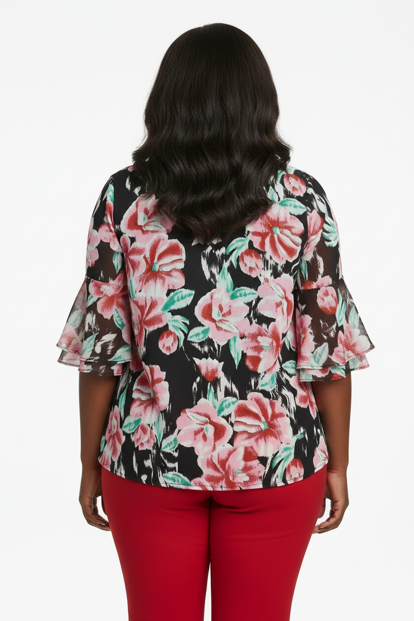 PLUS SIZE 2 piece Women's Alex Double Flutter Top Colorful