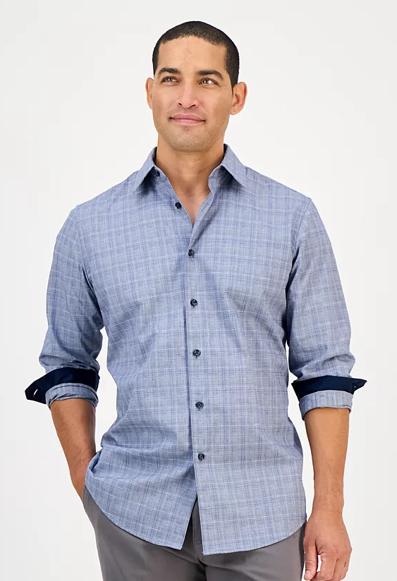 Men's Club Room Men's Blue Combo Pioloa Plaid button down 100% cotton Shirt