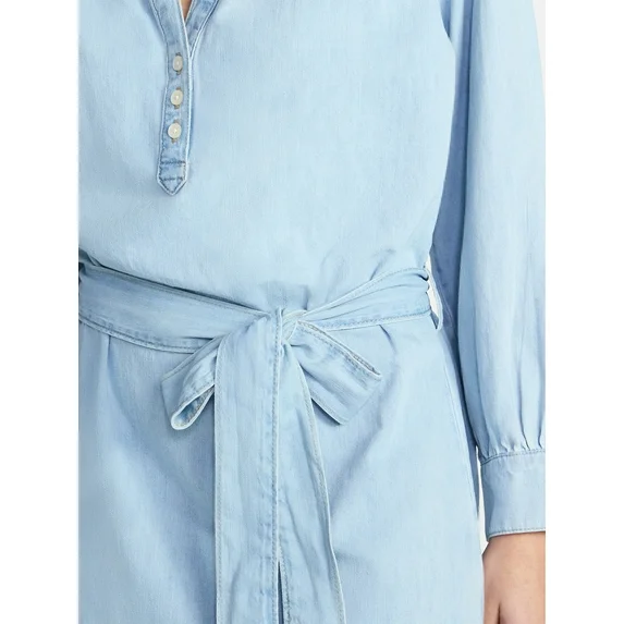 Women's PLUS Self Tie Long Sleeve Dress Shirt Dress