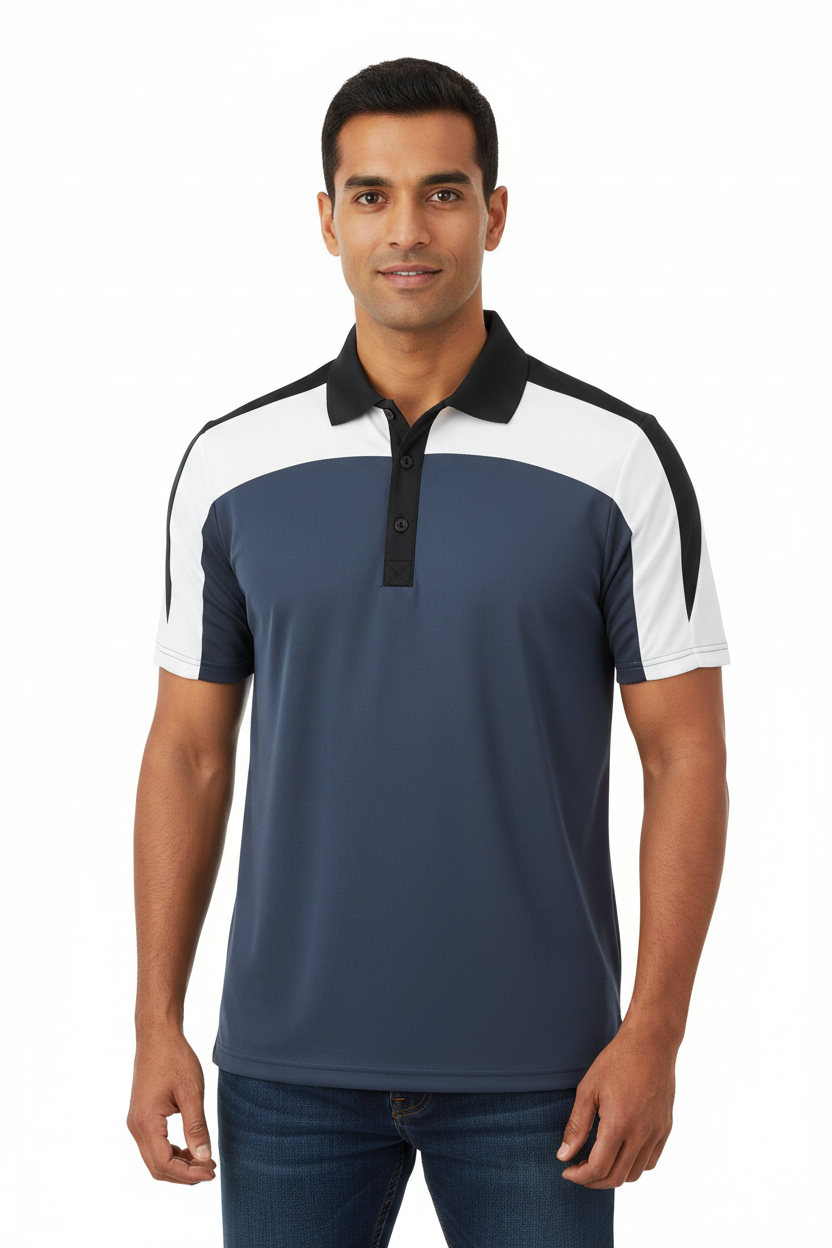 Men's Jersey 3 Color Block Polo Shirt BLUE GRAY