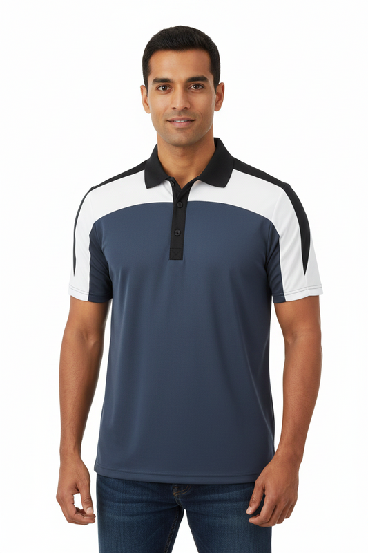 Men's Jersey 3 Color Block Polo Shirt BLUE GRAY