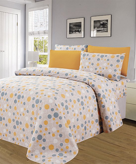 Luxury 6 piece Print Sheet Set Soft 1800  Circle Dot pattern KING