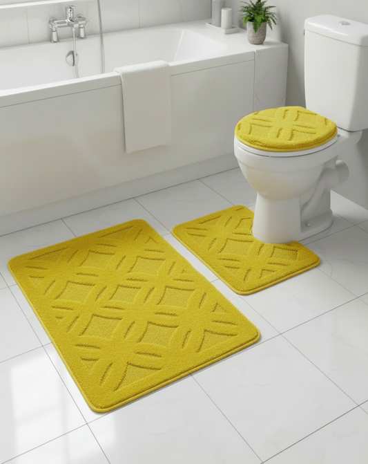 JANET Soft 3 piece bathroom Mats Rug set  YELLOW