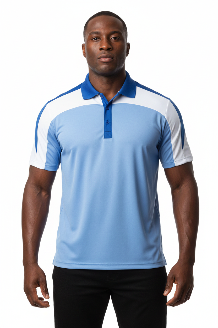 Men's Jersey 3 Colored Block Polo Shirt Royal Blue