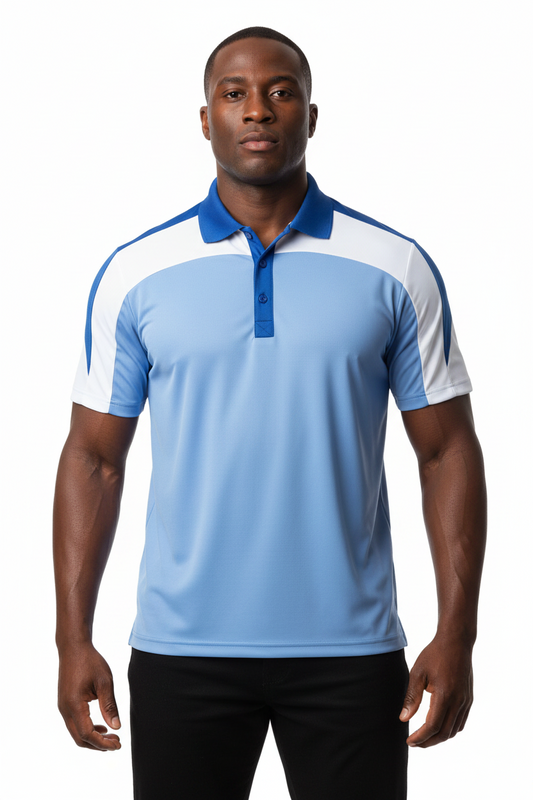 Men's Jersey 3 Colored Block Polo Shirt Royal Blue
