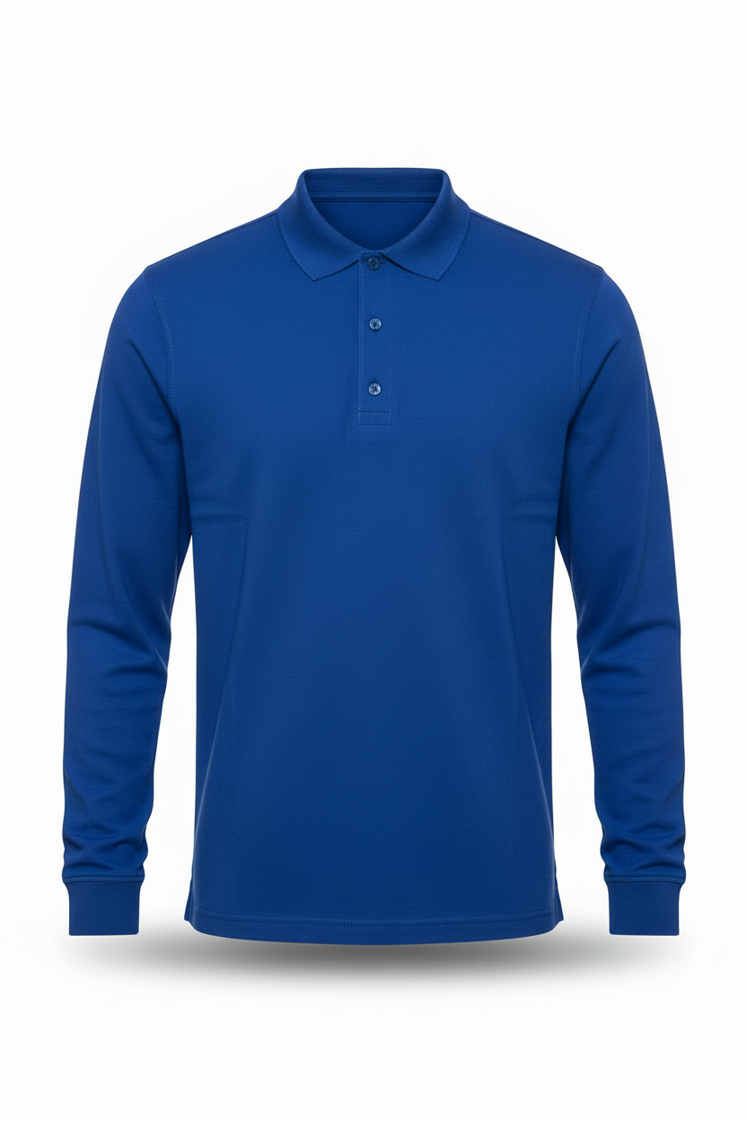 Men's 100% Cotton Long Sleeve Polo  Shirt ROYAL BLUE