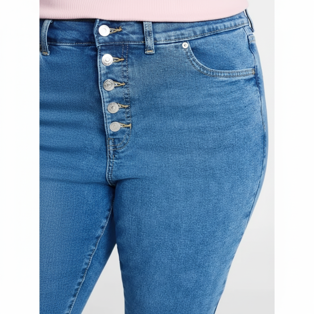 Womens PLUS Button up Corset Fitted Flare Denim Jeans Lucy Wash