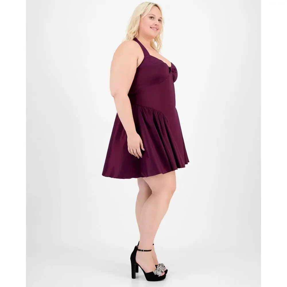 B Darlin Trendy Plus Size A-Line Halter Dress Formal Maroon