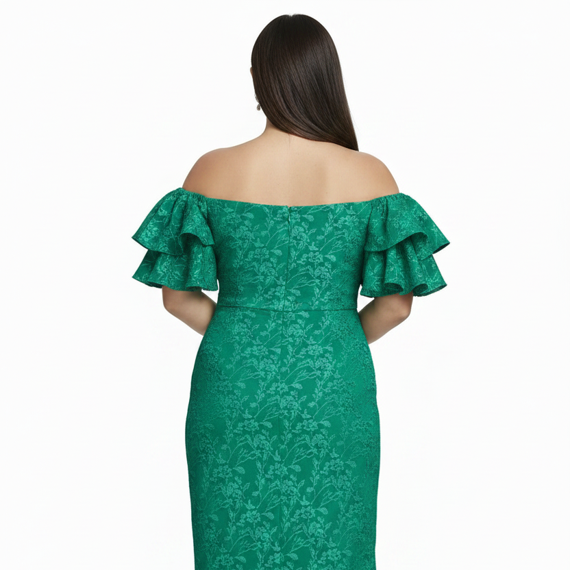 Eliza J Plus Size Off-The-Shoulder Short-Sleeve Gown Green Formal