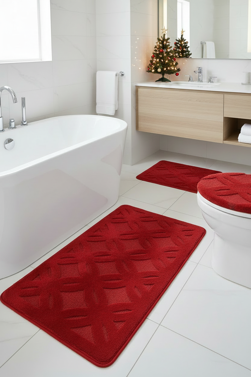 3 piece OVERSIZED bathroom Mats Rug set  Red