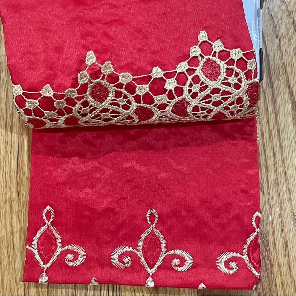 JENNY RED  Floral flowers Pattern Panel Curtain w attached lace valance Red Gold
