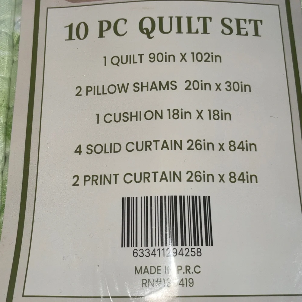 10 Piece LORDES Quilt w Sheet Set W Matching Curtains  KING GREEN