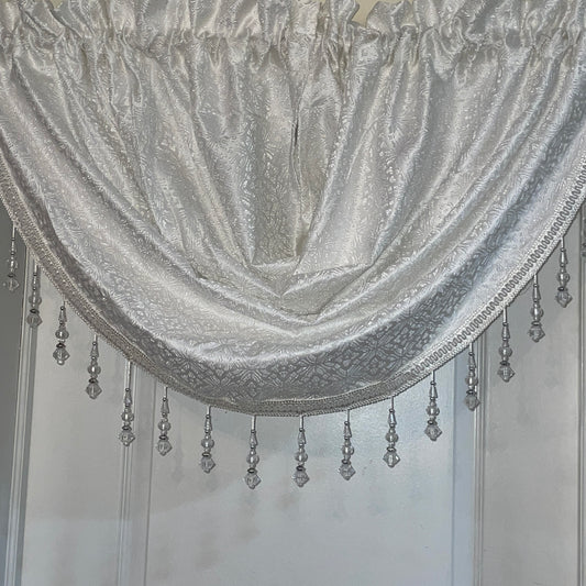 Jacquard Pattern Denise beaded valence only Curtain  White