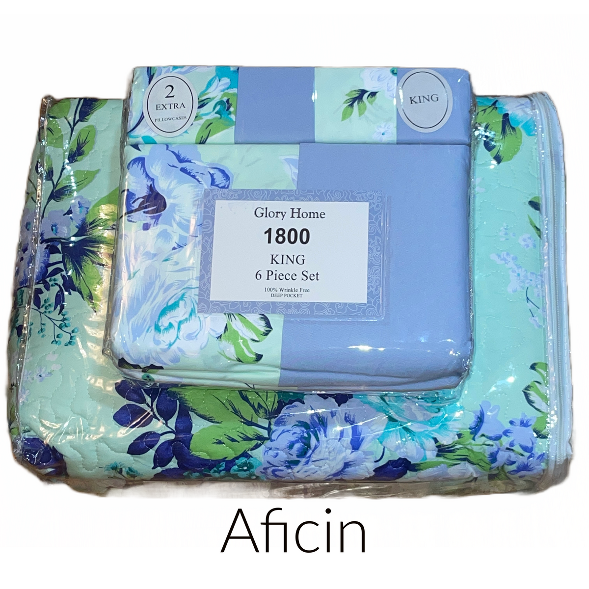 9 Piece Quilt w Sheet Set  pattern Print Reversible Mint Floral KING