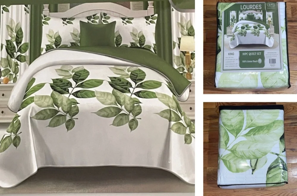 10 Piece LORDES Quilt w Sheet Set W Matching Curtains  KING GREEN