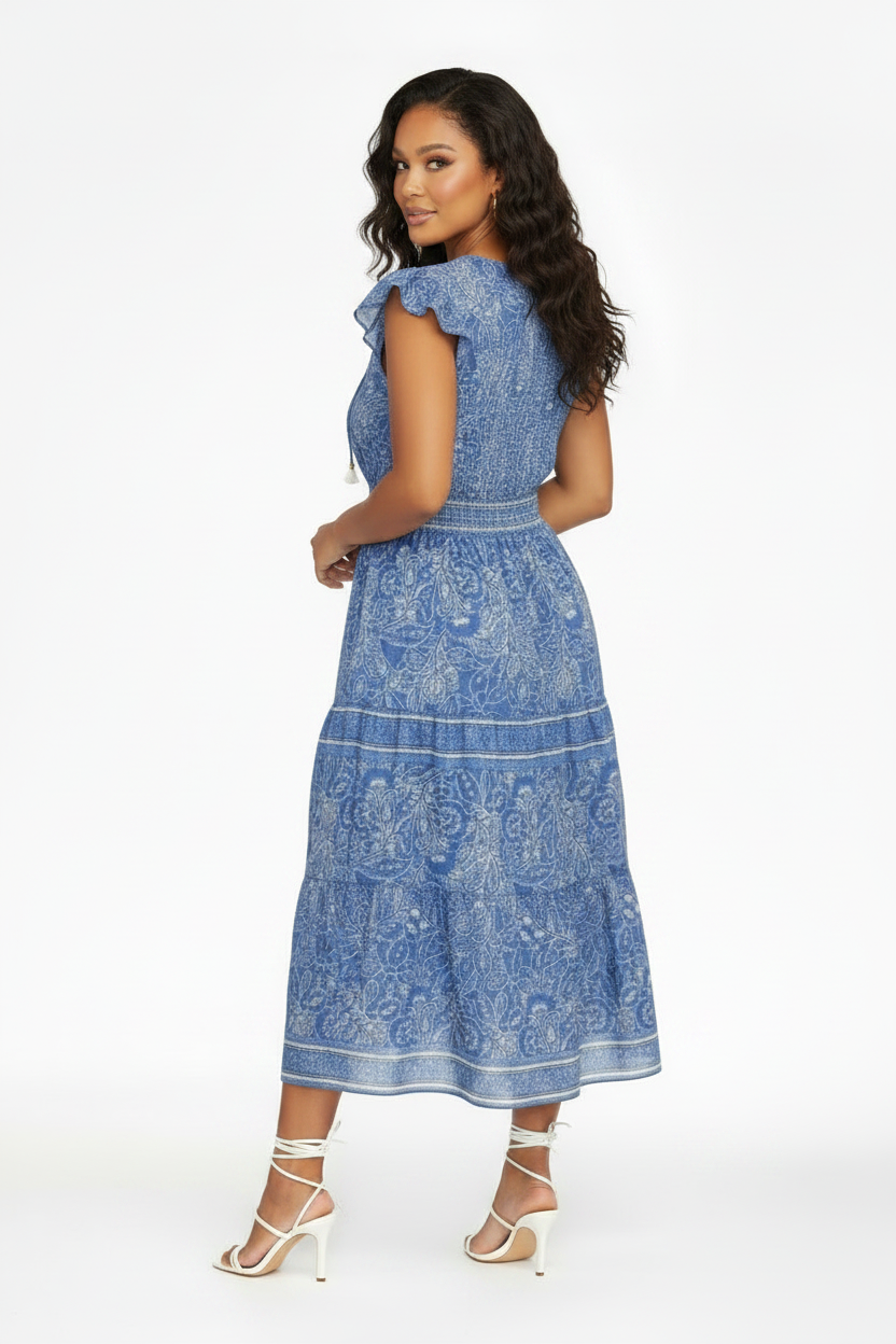 PLUS SIZE Nanette Lepore Women's Flutter Sleeve Tassel Midi Dress BLUE
