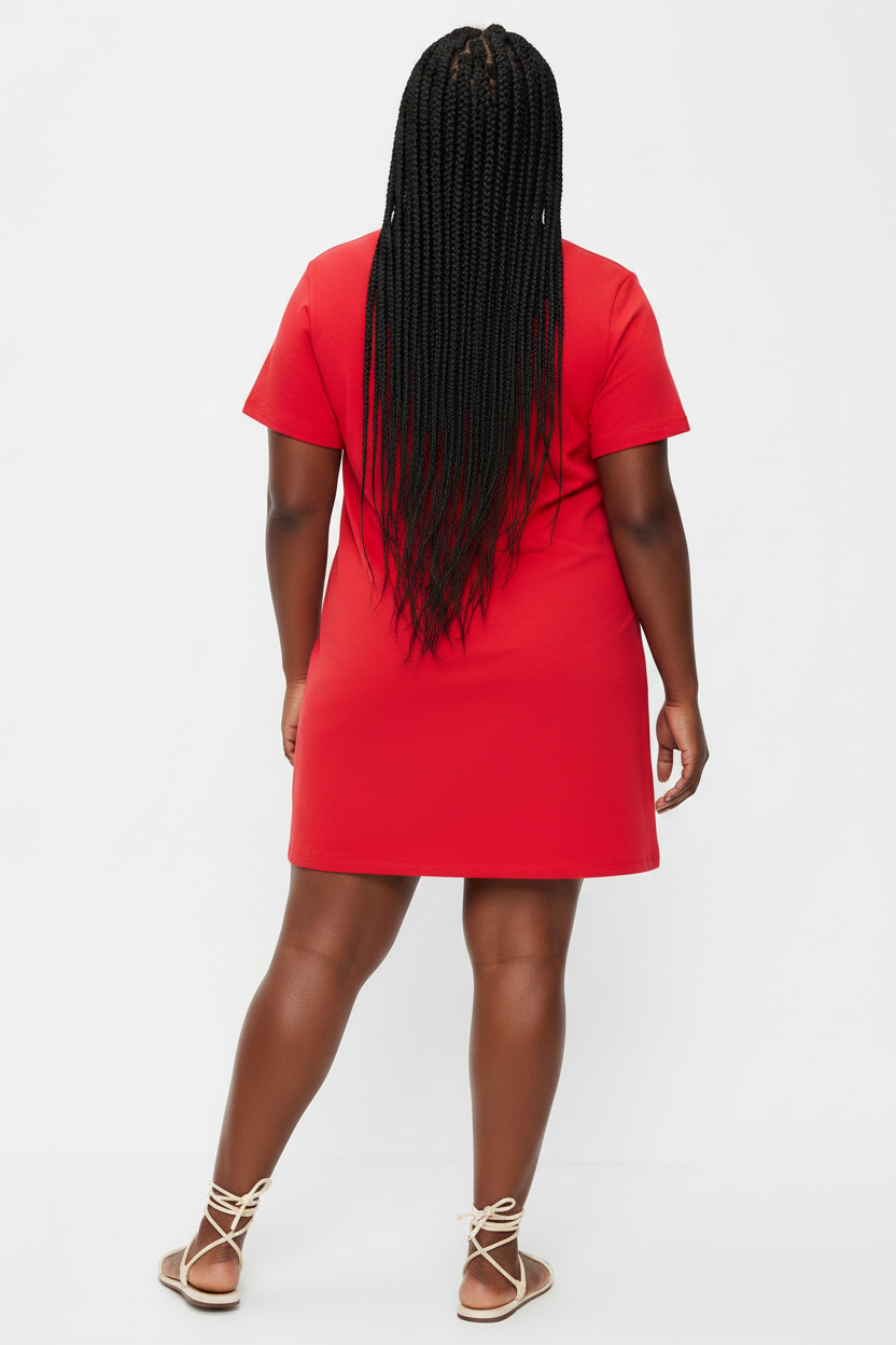 Women's Vintage Crew-Neck Mini T-Shirt Dress RED REG & PLUS SIZE