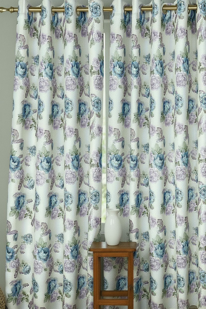 JILLIAN  Printed Floral flowers Pattern Panel Curtain  with 8 grommets Purple Beige