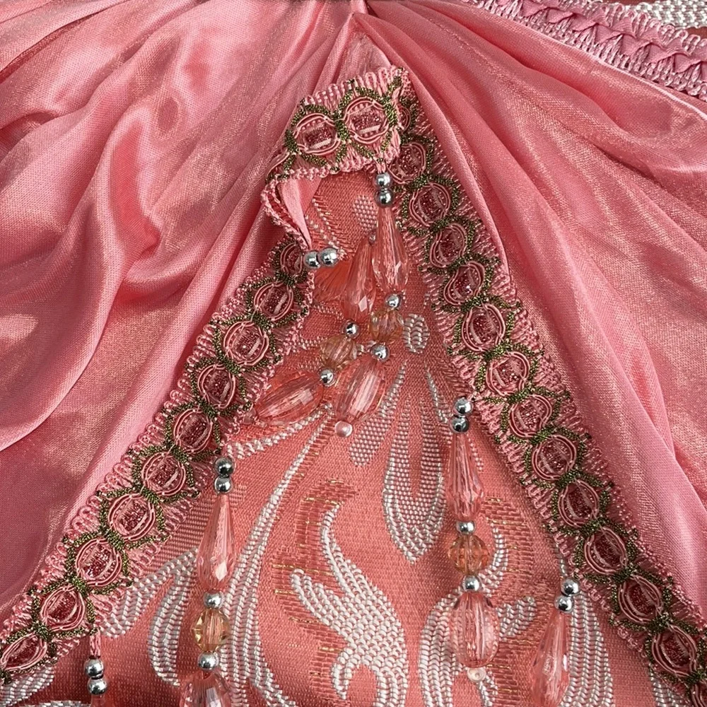 IRENE  BLUSH Jacquard  Pattern Panel Curtain w attached lace valance Coral BLUSH