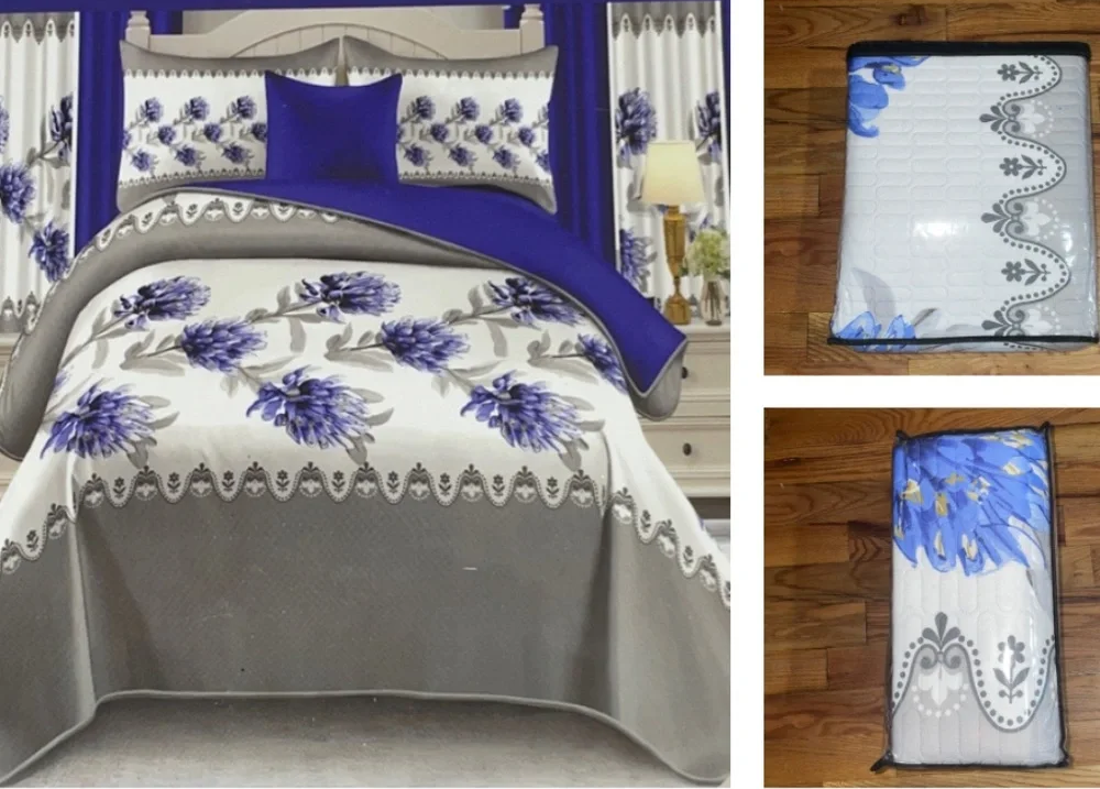 10 Piece LORDES Quilt w Sheet Set W Matching Curtains  KING BLUE