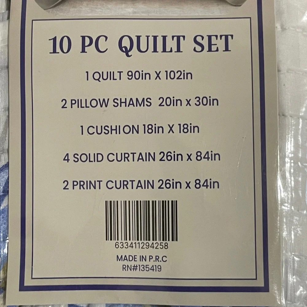 10 Piece LORDES Quilt w Sheet Set W Matching Curtains  KING BLUE