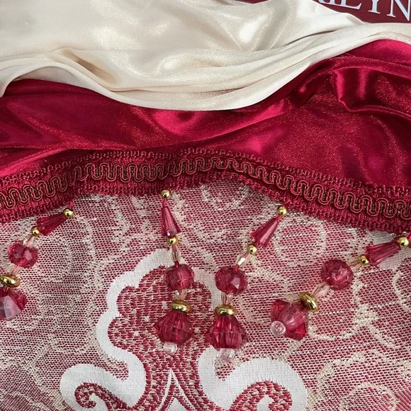 MARILYN BURGUNDY Jacquard  Pattern Panel Curtain w attached lace valance Burgundy