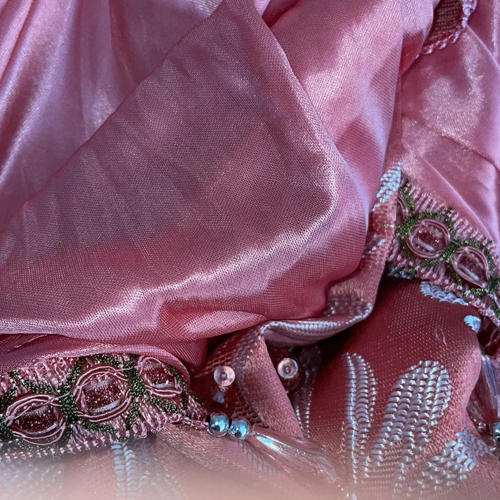 IRENE  BLUSH Jacquard  Pattern Panel Curtain w attached lace valance Coral BLUSH