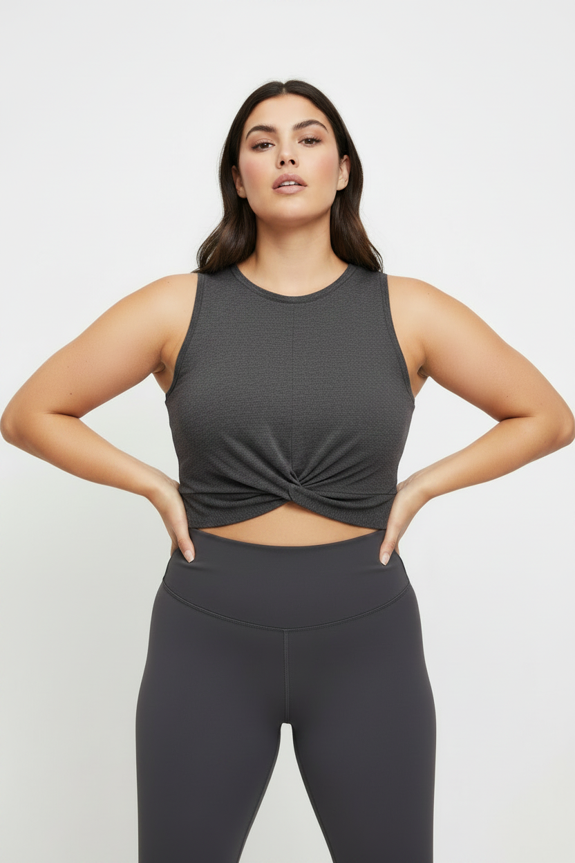 Women's Solid Cropped Twist-Front Tank Plus Size