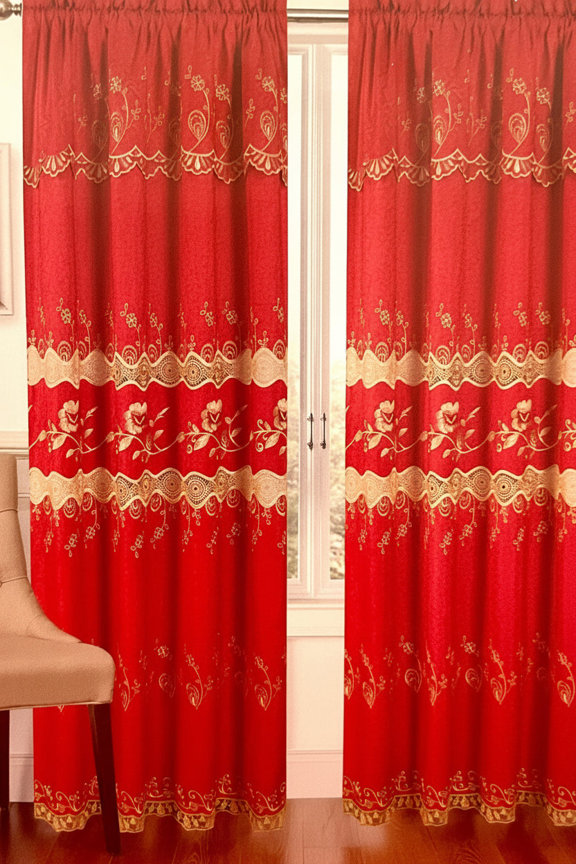 TANIA RED Embroidered Delicate lurex weave Black out  Curtain 54 X 84