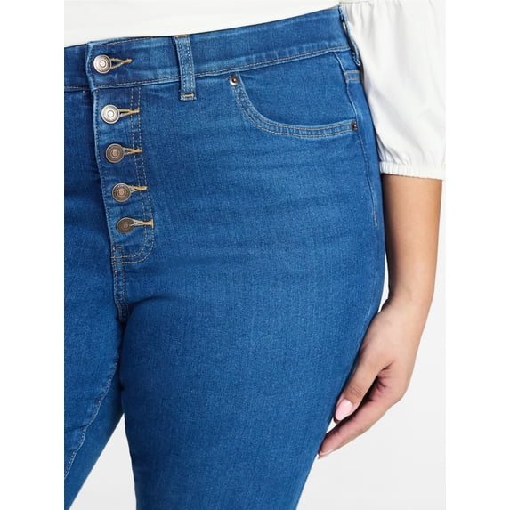Womens PLUS Button up Corset Fitted Flare Denim Jeans Sloane Wash