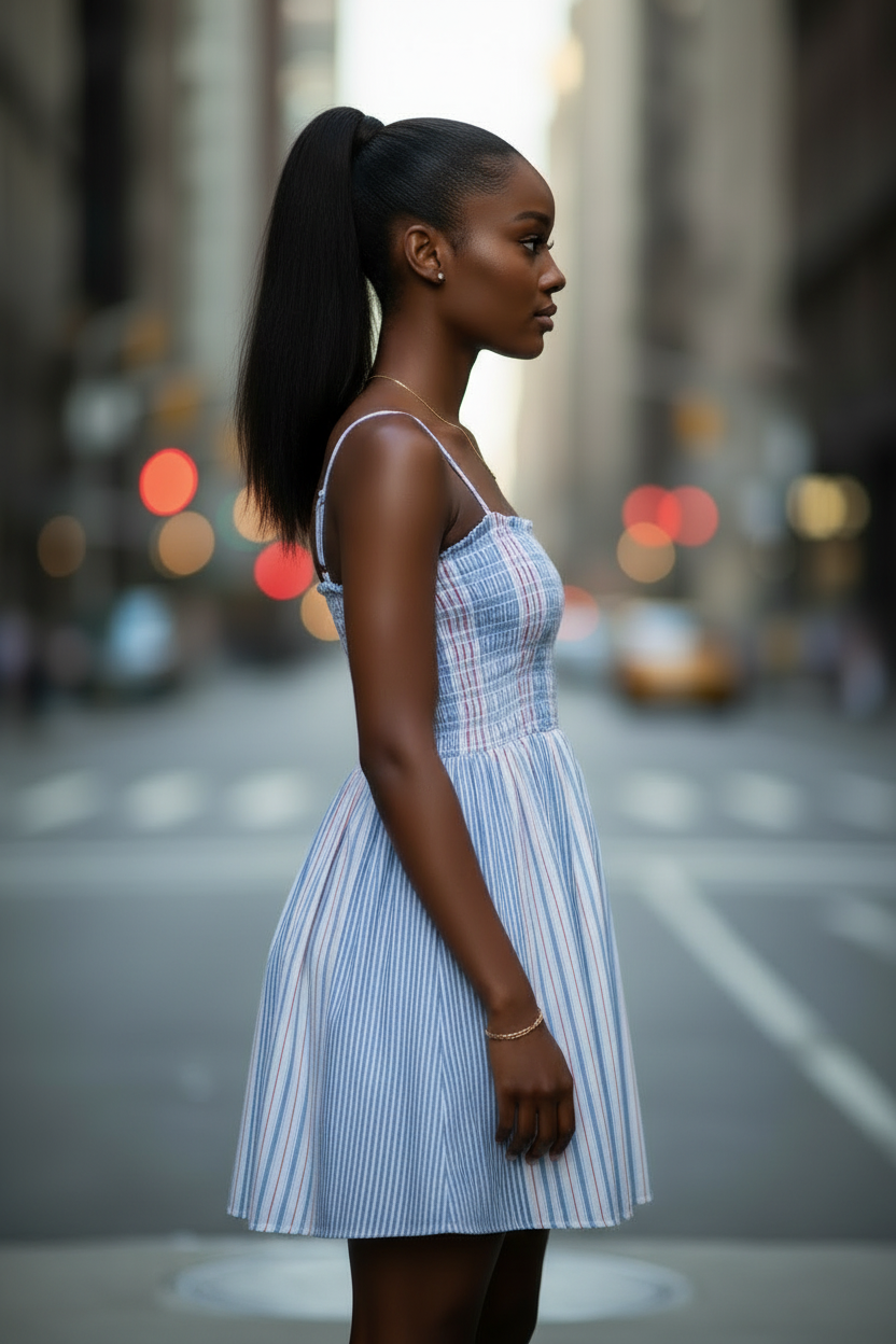 Women's Sleeveless Smocked Cotton Mini Dress with Open Tie Back