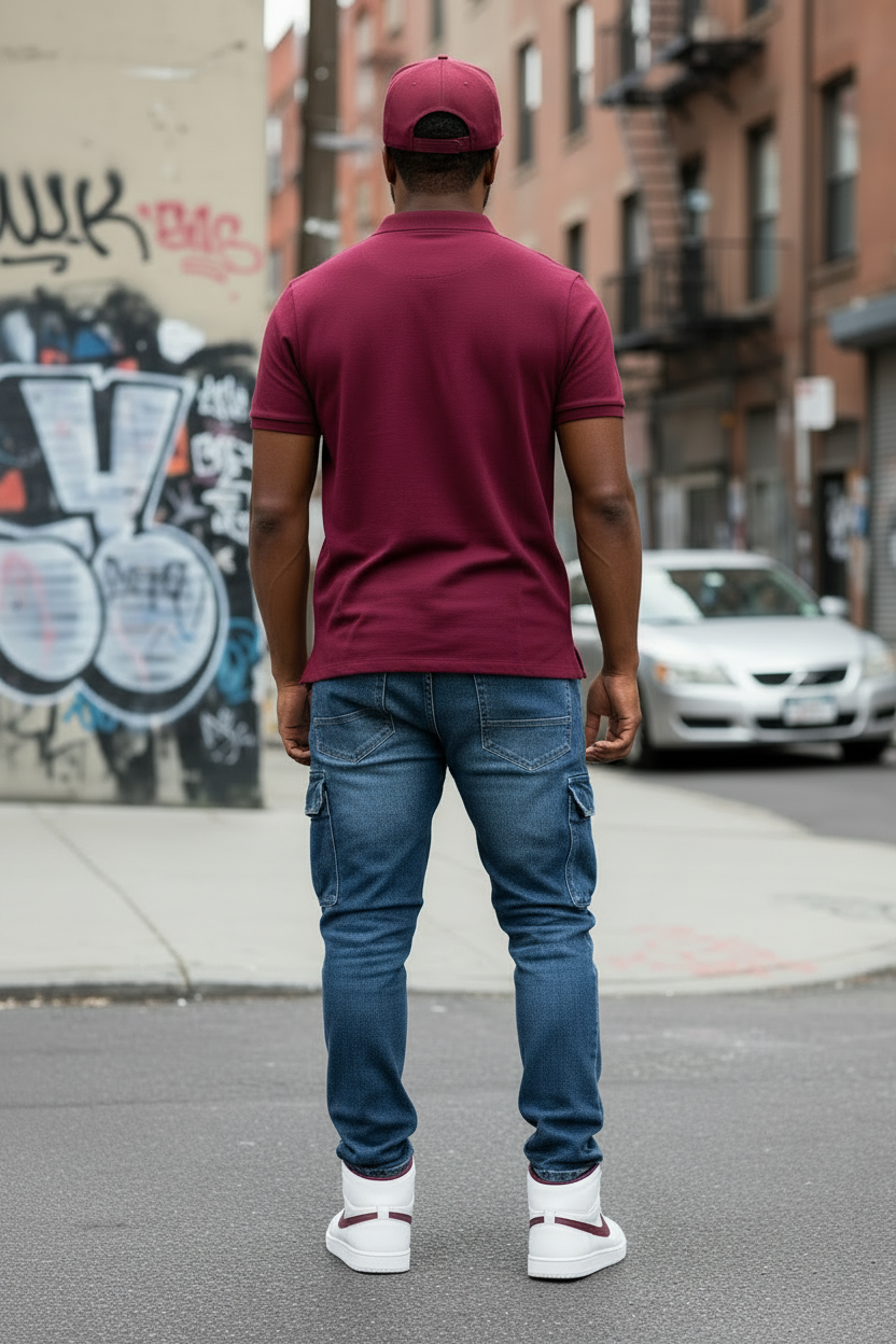 Men's Slim Fit Pique Polo for Men Cranberry Burgundy