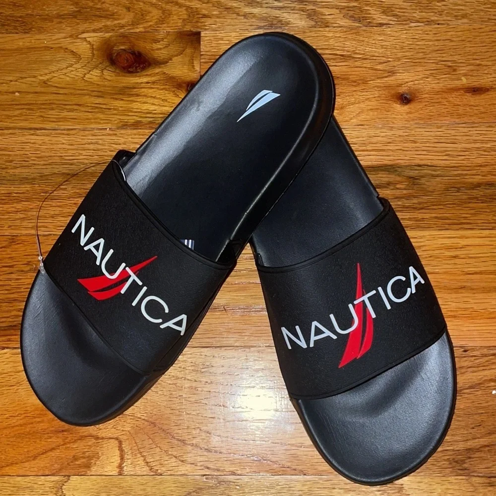 Men's Nautica Black emblem  Logo Slide Slippers
