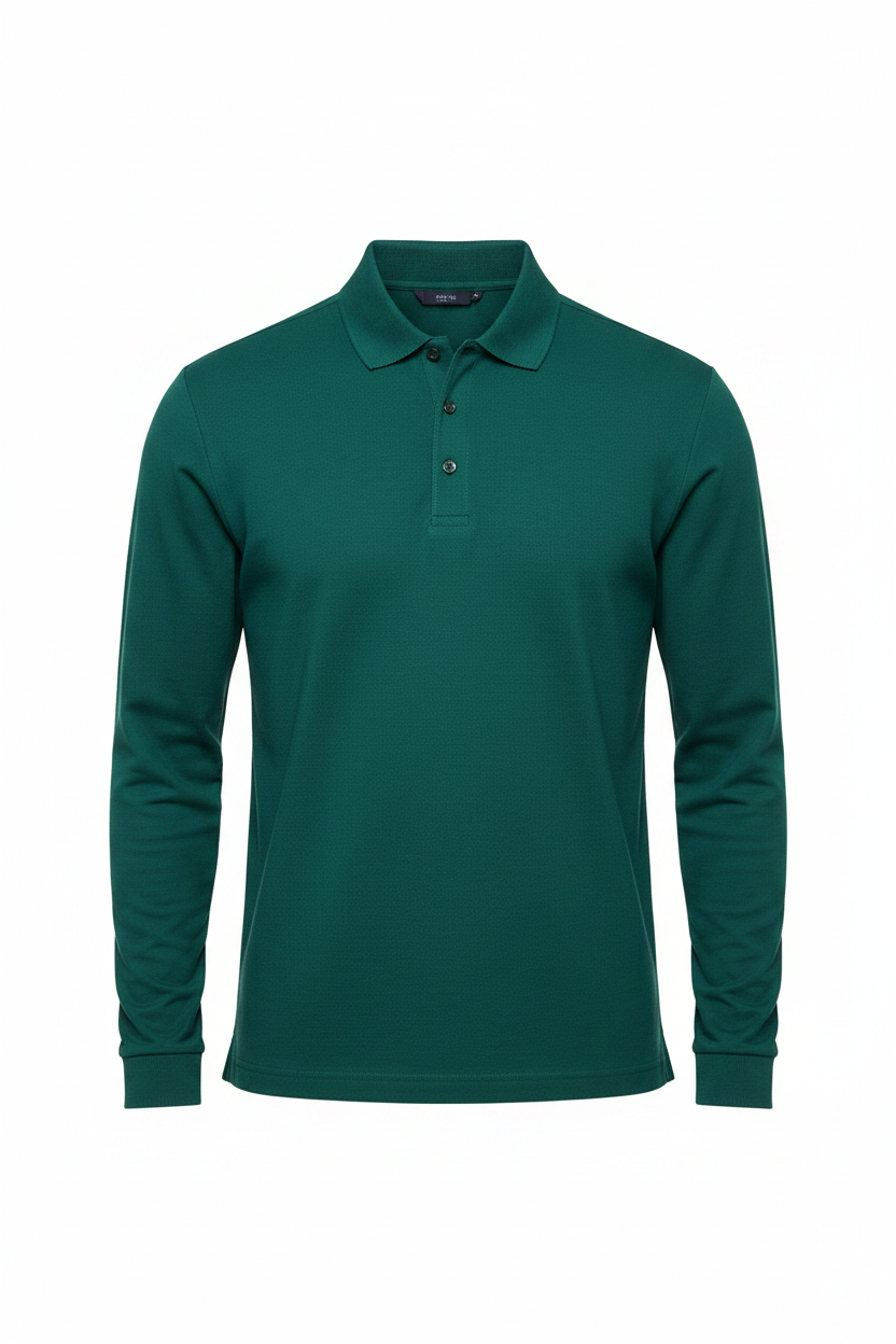 Men's thick  100% Cotton Long Sleeve Polo  Shirt Green