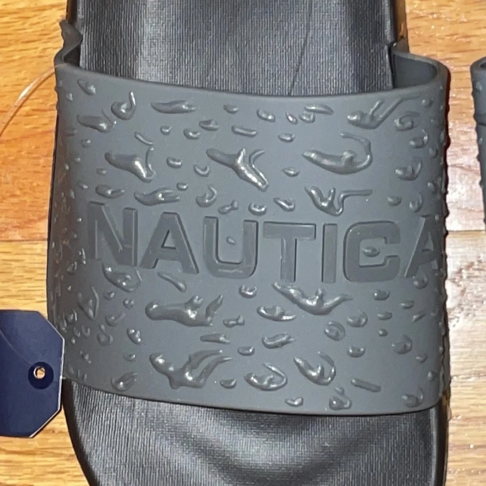 Men's Nautica Nautical Gray  Raised Print Logo Slide Slippers