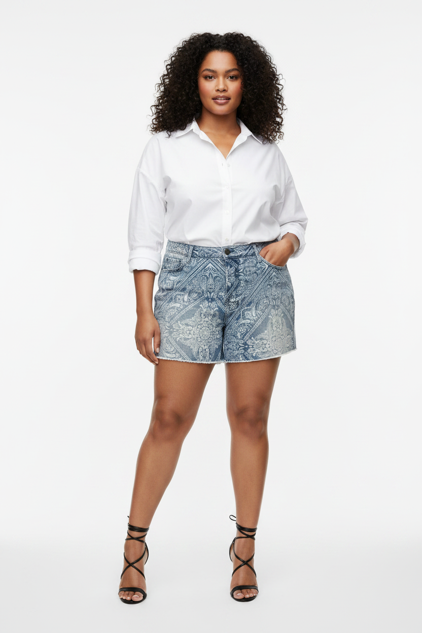 Women's PLUS Jessica Simpson High Rise Paisley Bandana Print Shorts