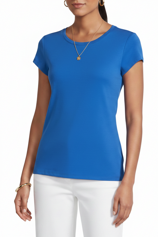Women's Crew Neck 100% Short Sleeve T-Shirt Tee Shirt BLUE