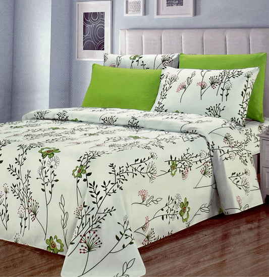 Luxury 6 piece Print Sheet Set Soft 1800 Green Vine FULL