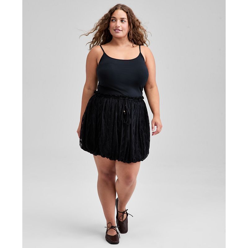 Trendy Women's Plus Size Bubble-Hem Mini Lace Skirt Black
